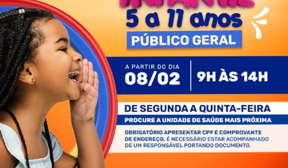 A partir desta terça-feira (8), vacinação contra Covid-19 de crianças a partir de 5 anos também passa a ser feita nas Unidades de Saúde dos bairros